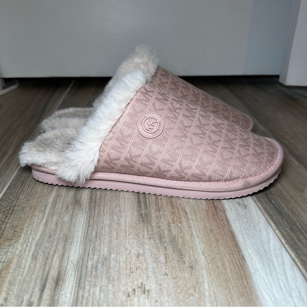 Michael Kors Janis Signature Logo Print, Faux Fur Lined Slippers, Pink, Womens 6 - Picture 4 of 10